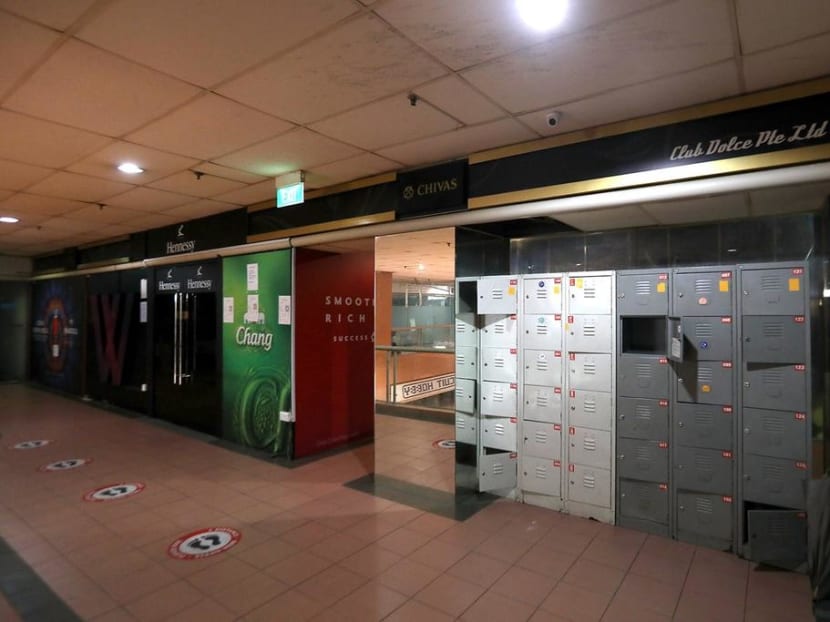 A karaoke lounge at Balestier Point. Nightlife operators that converted to food-and-beverage operations cannot use blackout windows or opaque doors along their perimeter if they wish to resume business.