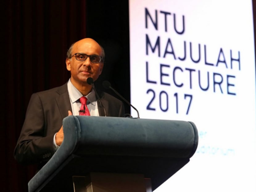 Mr Tharman Shanmugaratnam, Deputy Prime Minister and Coordinating Minister for Economic and Social Policies, delivering the inaugural NTU Majulah Lecture at the Nanyang Auditorium. Photo: Nuria Ling/TODAY