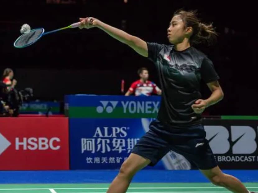 Singapore's Yeo Jia Min returns a shuttlecock to Japan's Akane Yamaguchi at the BWF Badminton World Championships in Basel, Switzerland on Aug 20, 2019. Singapore's Yeo Jia Min returns a shuttlecock to Japan's Akane Yamaguchi at the BWF Badminton World Championships in Basel, Switzerland on Aug 20, 2019.