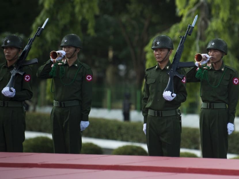 Myanmar Army honour guards. Photo: AFP