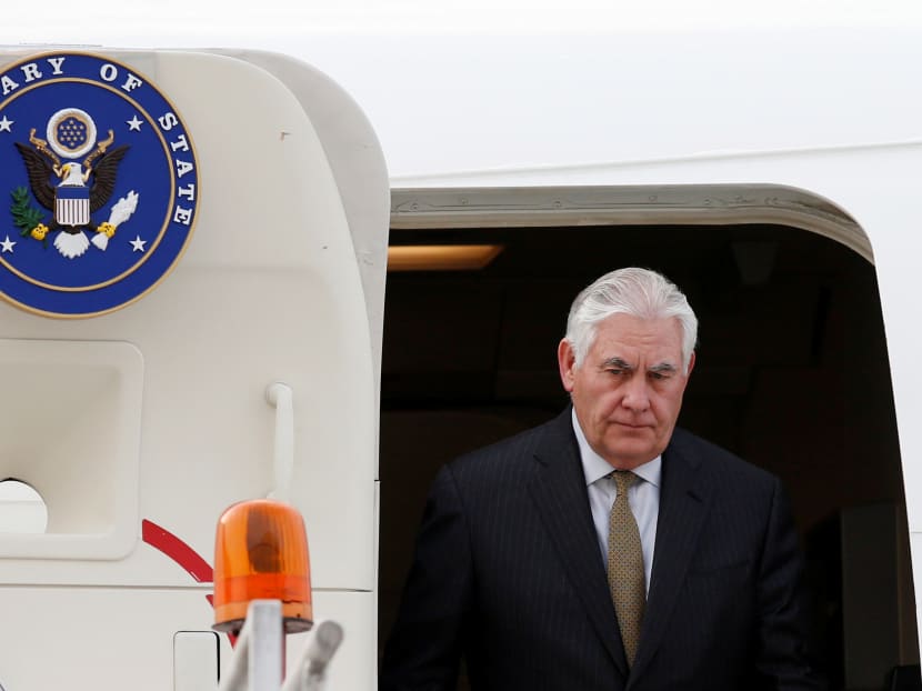 US Secretary of State Rex Tillerson steps off his plane as he arrives at the presidential hangar in Mexico City, Mexico. Photo: Reuters