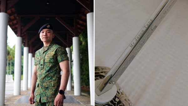 Singapore army officer honours late father by engraving name on prestigious British sword award
