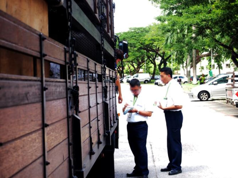 NEA enforcement officers issuing a warning letter to a motorist. Photo: NEA
