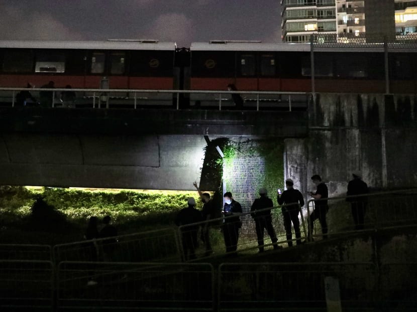 Officers from the police and the Singapore Civil Defence Force at the vicinity of Kallang MRT Station on Feb 25, 2021.