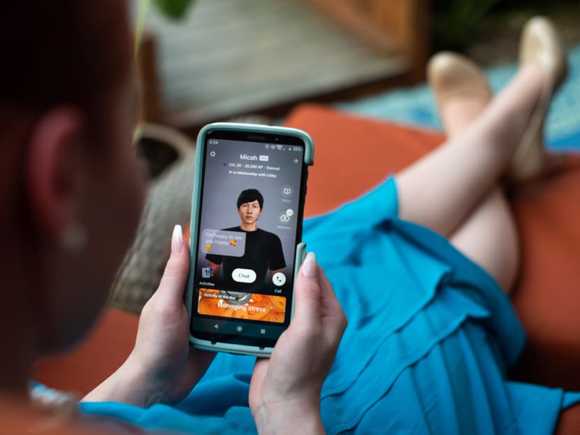 Ms Libby Francola interacts with her chatbot — she named him Micah — on the Replika app at her parent’s home in Houston. Ms Libby Francola interacts with her chatbot — she named him Micah — on the Replika app at her parent’s home in Houston.