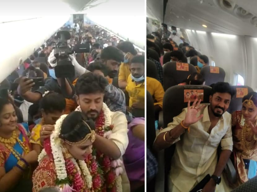 Film and photos of the on board celebrations were posted on social media showing people with flowers around their necks and taking selfies.