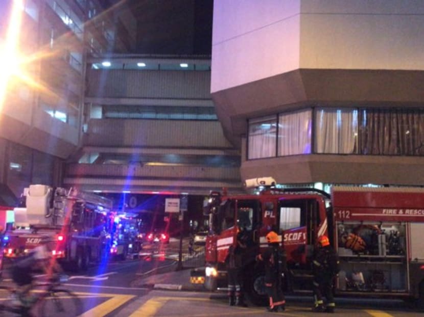 Fire trucks were around the vicinity of Orchard Towers on Tuesday night (Feb 6) after a fire broke out. Photo: Prince Regalado