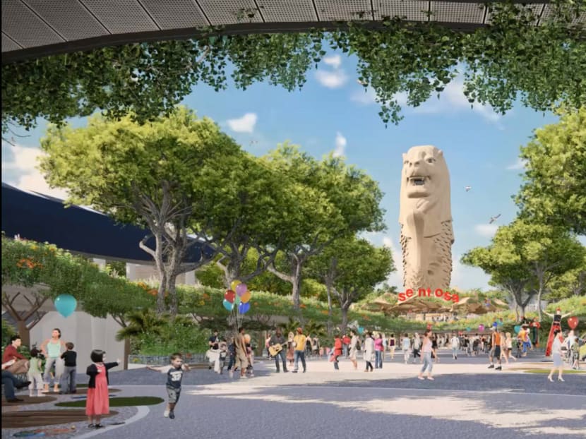 An artist’s impression of the Merlion Gateway Precinct. Ongoing works to refurbish the area and build an elevated walkway to accommodate more human traffic are expected to be completed by 2021. Photo: Sentosa Development Corporation