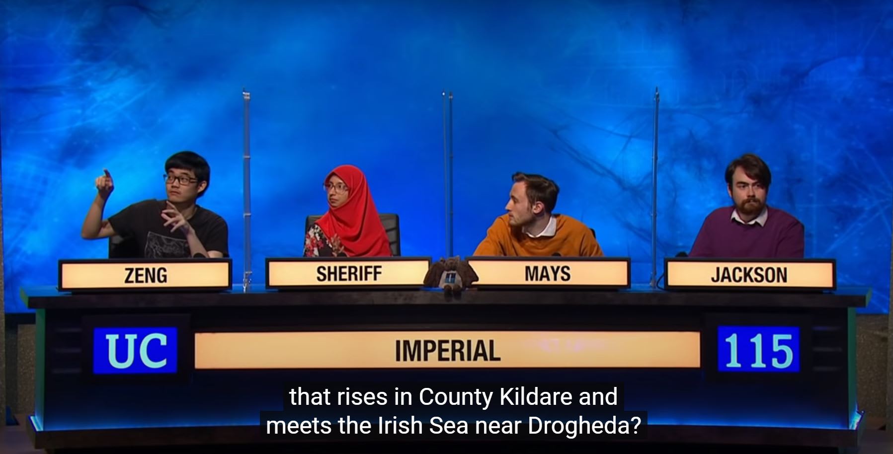 In this screenshot taken from the BBC television quiz show, University Challenge, Singaporean Maximilian Zeng (far left) is seen plotting out a map before answering a question. In this screenshot taken from the BBC television quiz show, University Challenge, Singaporean Maximilian Zeng (far left) is seen plotting out a map before answering a question.
