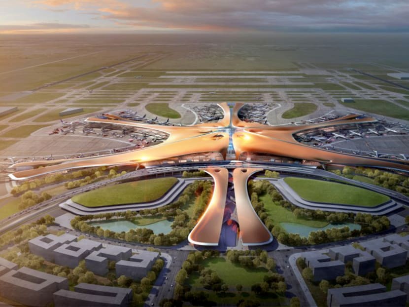 An artist’s impression of the terminal building at the new airport in the southern Beijing suburb of Daxing. With the new facility, Beijing will join a select list of major cities that have two or more international airports. source: Methanoia via Zaha Hadid Architects