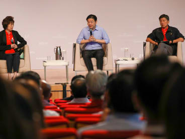 DPM Lawrence Wong speaking at the launch of&nbsp;Forward&nbsp;Singapore on June 28.