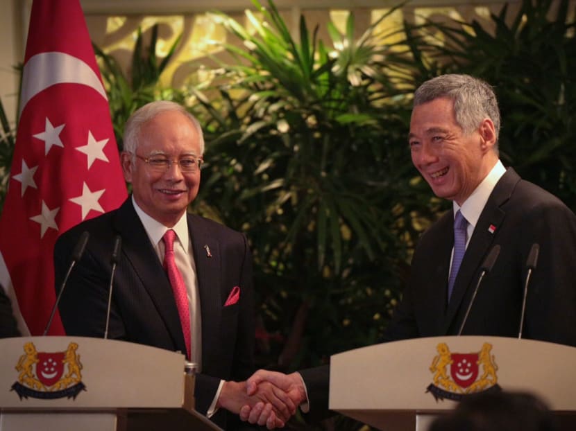Malaysia Prime Minister Najib Razak (left) with Singapore Prime Minister Lee Hsien Loong on May 5, 2015. Photo: Jason Quah