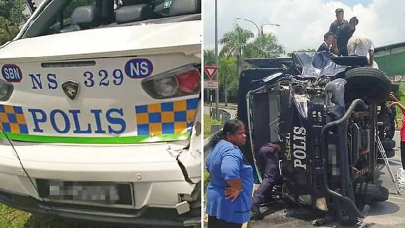 4 anggota polis, 2 banduan cedera apabila trak polis rempuh kereta rondaan polis