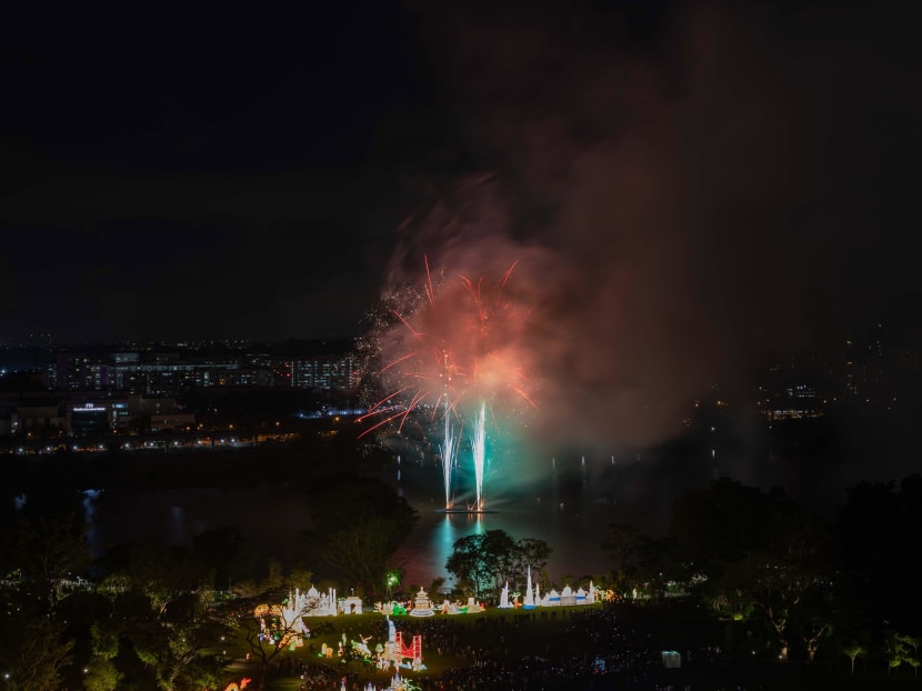 New Year’s Eve fireworks seen from Jurong Lake Gardens on Dec 31, 2020.