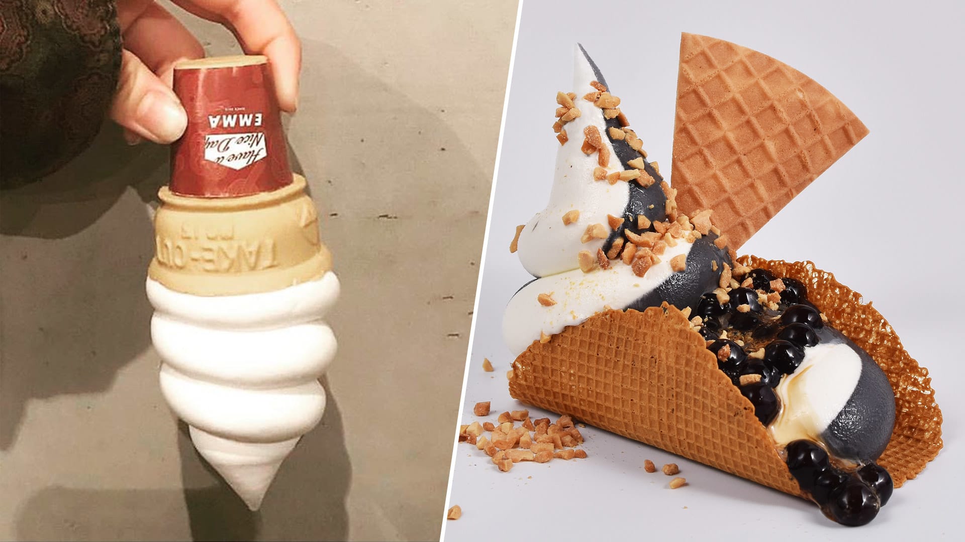 Ice Cream Shop From Japan Sells Okinawan Brown Sugar Pearl Soft-Serve & Gravity-Defying Cones Ice Cream Shop From Japan Sells Okinawan Brown Sugar Pearl Soft-Serve & Gravity-Defying Cones