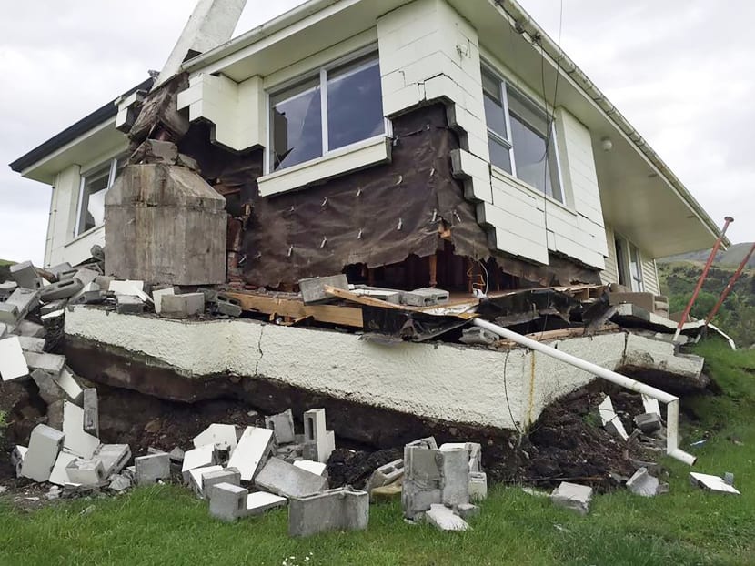 This photo taken and received on November 14, 2016 shows a house damaged by an earthquake as it sits on the fault line at Bluff Station near Kaikoura on the South Island's east coast. Photo: AFP