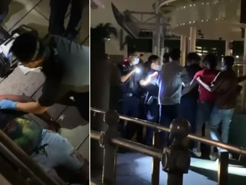 Screenshots from a video of the incident at Clarke Quay.