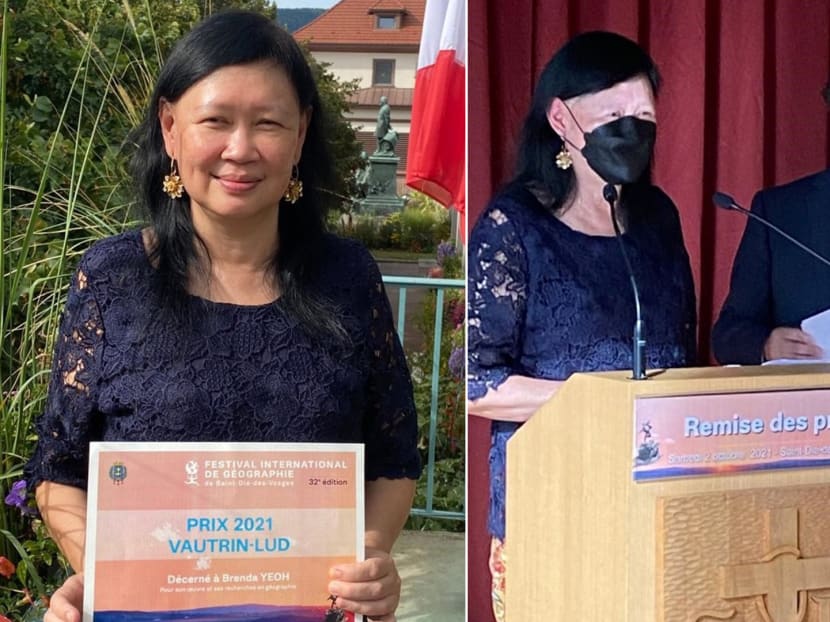 Professor Brenda Yeoh of the National University of Singapore receiving the Vautrin Lud Prize, the world's highest honour in the field of geography, at a presentation in France. Professor Brenda Yeoh of the National University of Singapore receiving the Vautrin Lud Prize, the world's highest honour in the field of geography, at a presentation in France.