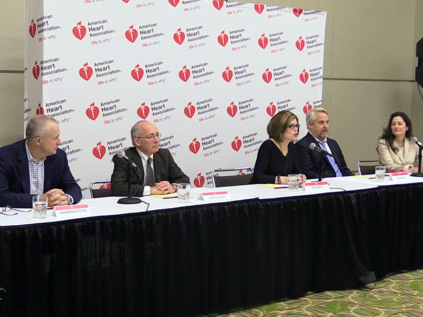 From left: Robert Harrington, MD, Joseph Loscalzo, MD,  American Heart Association CEO Nancy Brown, Andy Conrad, CEO of Google Life Sciences and Jessica Mega, MD. Photo: American Heart Association