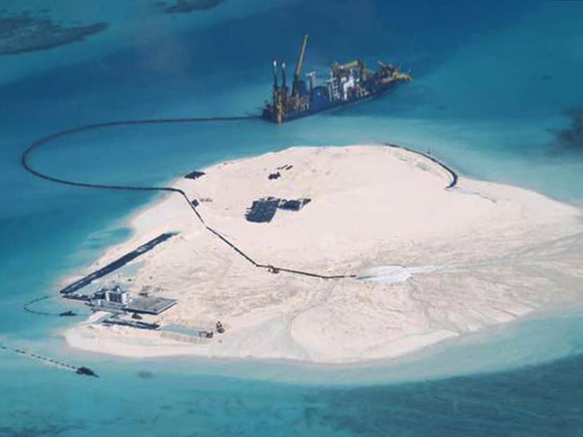 Chinese-made structures occupying the Johnson Reef at the Spratly Islands at South China Sea in 2013. Manila has protested against Beijing’s reclamation of land on the disputed reef. Photo: Department of Foreign Affairs, Philippines