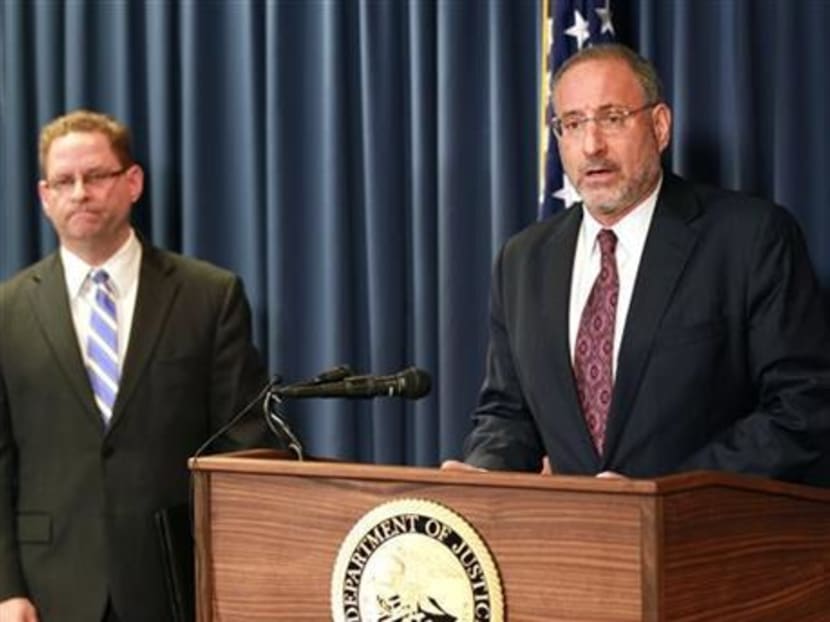 United States Attorney Andrew Luger, right, and FBI special agent Richard Thornton explain the criminal complaint charging six Minnesota men with terrorism at a news conference in Minneapolis yesterday (April 20). Photo: AP