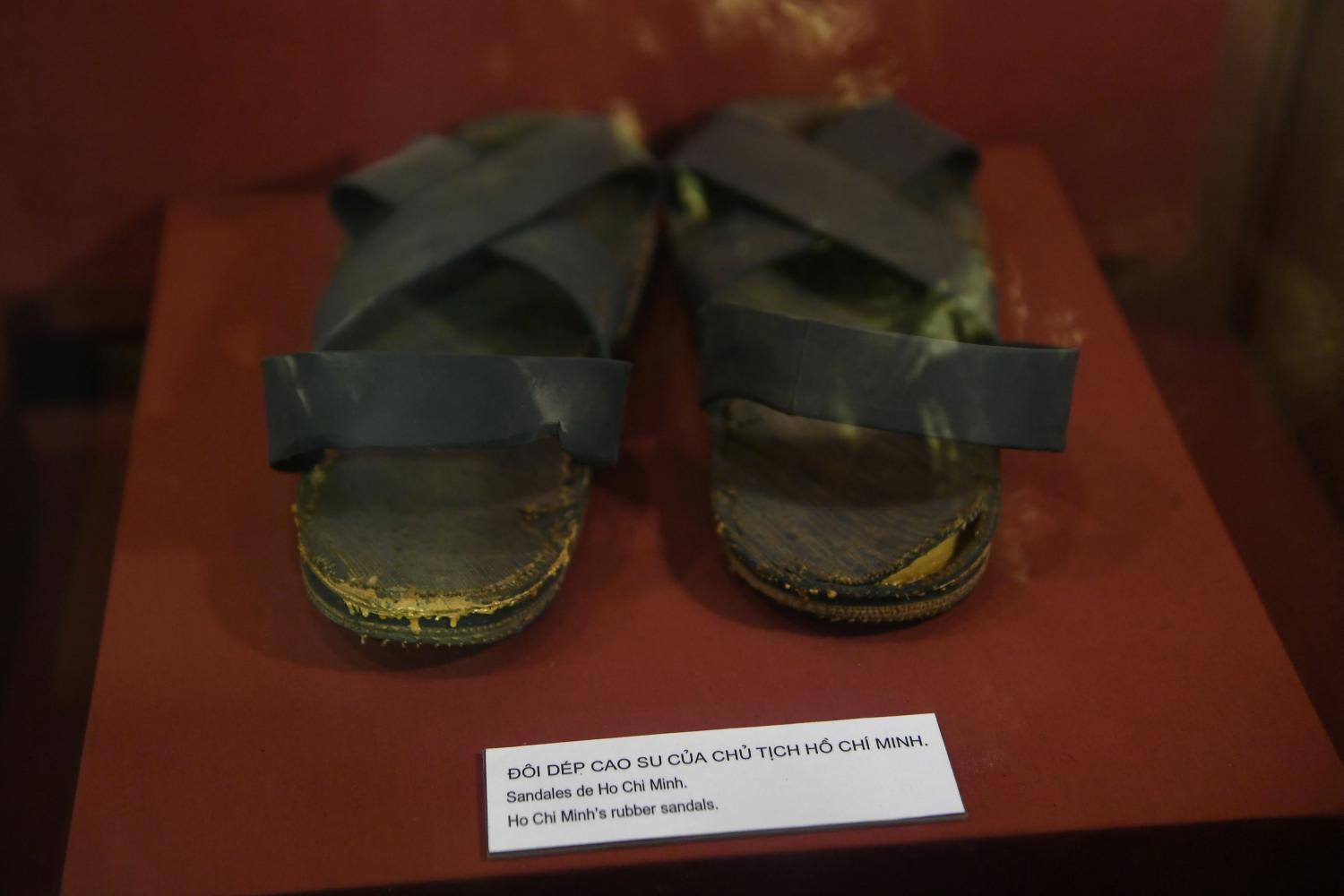 Former president Ho Chi Minh's rubber sandals inside the Ho Chi Minh museum in Hanoi seen on July 5, 2022. Former president Ho Chi Minh's rubber sandals inside the Ho Chi Minh museum in Hanoi seen on July 5, 2022.