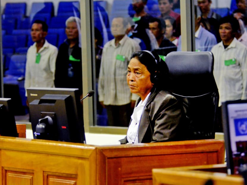 A Cambodian woman testifies at a hearing that a local Khmer Rouge chief raped her when she resisted a marriage 

in 1977. The tribunal is considering whether the marriage regulations were inherently coercive. Photo: The New York Times