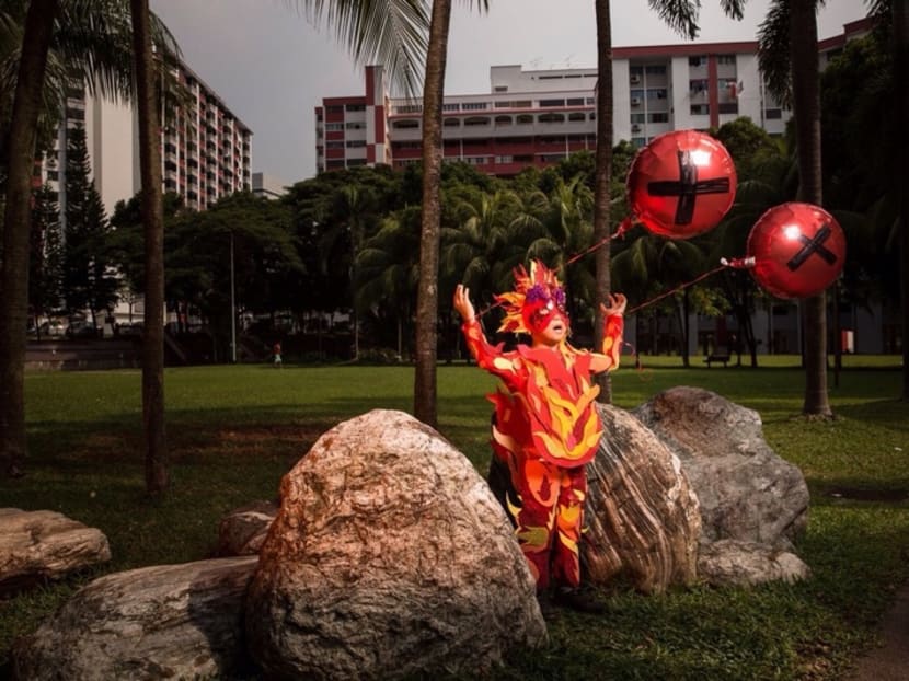 A boy dressed up in his superhero costume as part of the Superhero Me initiative. It is a values-based craft project that imparts ethics and life skills to K2 pre-school children at Care Corner Childcare Centre (Leng Kee). Photo: Lien Foundation/Jean Loo