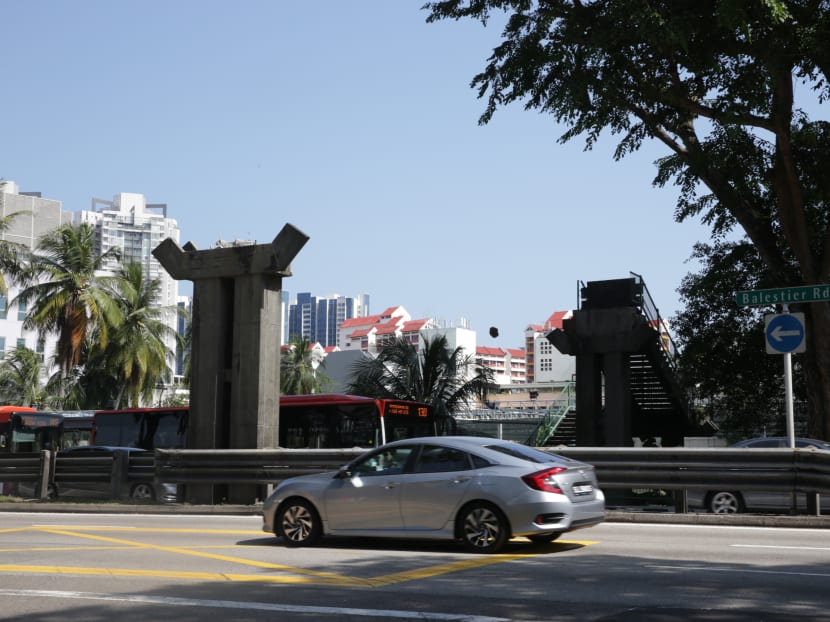 The Balestier Road pedestrian bridge was removed early on Saturday (July 22) morning, after the arm of a pile-driver smashed into a section of it late on Friday. Photo: Wee Teck Hian/TODAY