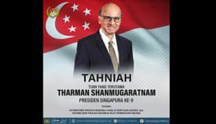 Agong Malaysia Sultan Abdullah Shah menzahirkan setinggi-tinggi tahniah kepada Presiden Tharman Shanmugaratnam