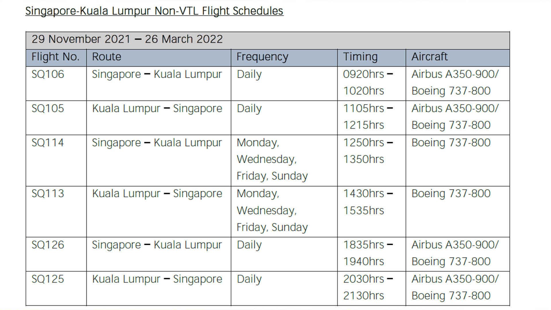 Vtl flight malaysia to singapore