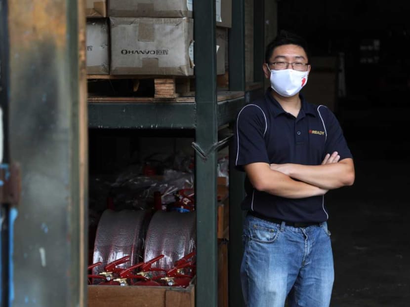 Mr Mak Ka Weng, whose fire protection company Fiready survived the past year by pivoting to become a “life saving company” by introducing products relevant to the pandemic such as disinfectant. Mr Mak Ka Weng, whose fire protection company Fiready survived the past year by pivoting to become a “life saving company” by introducing products relevant to the pandemic such as disinfectant.