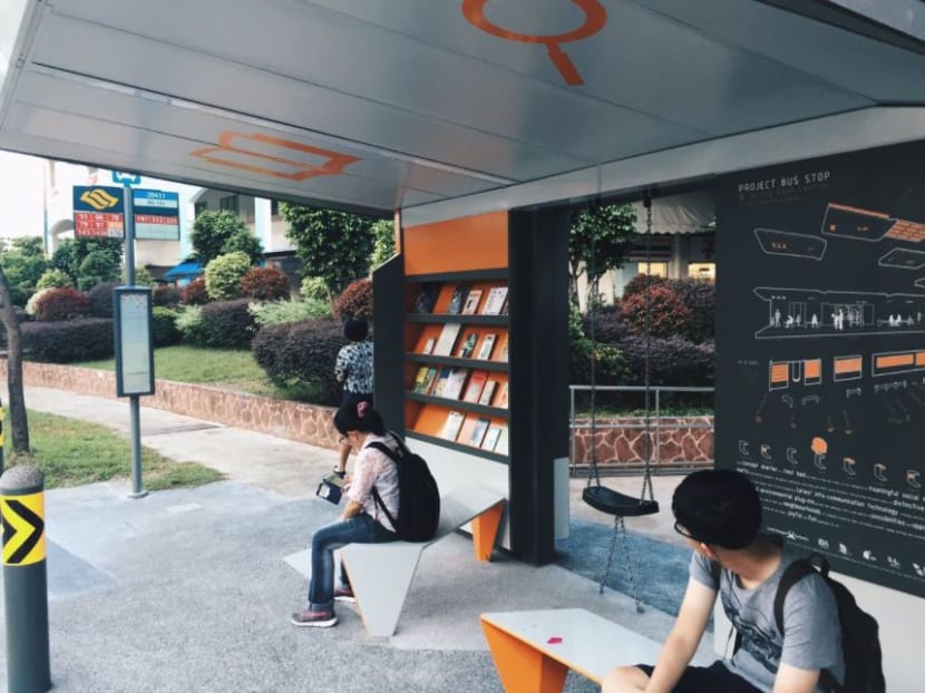 The bus-stop along Jurong Gateway Road had “smart” features, so that commuters waiting for buses can have some “fun” things to do. Photo: Social Media