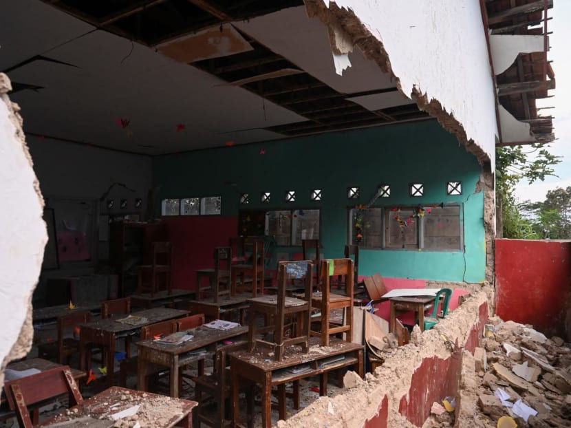 A view of a damaged classroom following an earthquake in Cianjur, West Java province, Indonesia on Nov 21, 2022. 