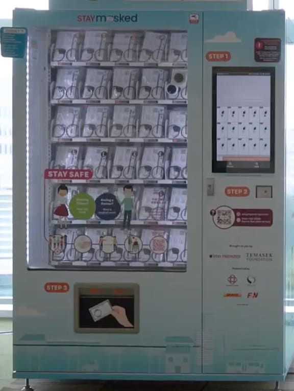 Temasek Foundation had several nationwide distribution exercises for face masks via vending machines during the early years of the Covid-19 pandemic. Temasek Foundation had several nationwide distribution exercises for face masks via vending machines during the early years of the Covid-19 pandemic.