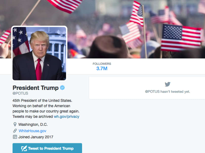 A screen grab of the new @POTUS Twitter account for President Donald Trump. Photo: AP
