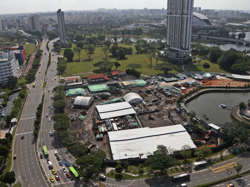 An overview of the old Kallang Gasworks. Residents living near the area have complained of foul smelling air. Black-coloured soil can be seen from excavation works at the site.