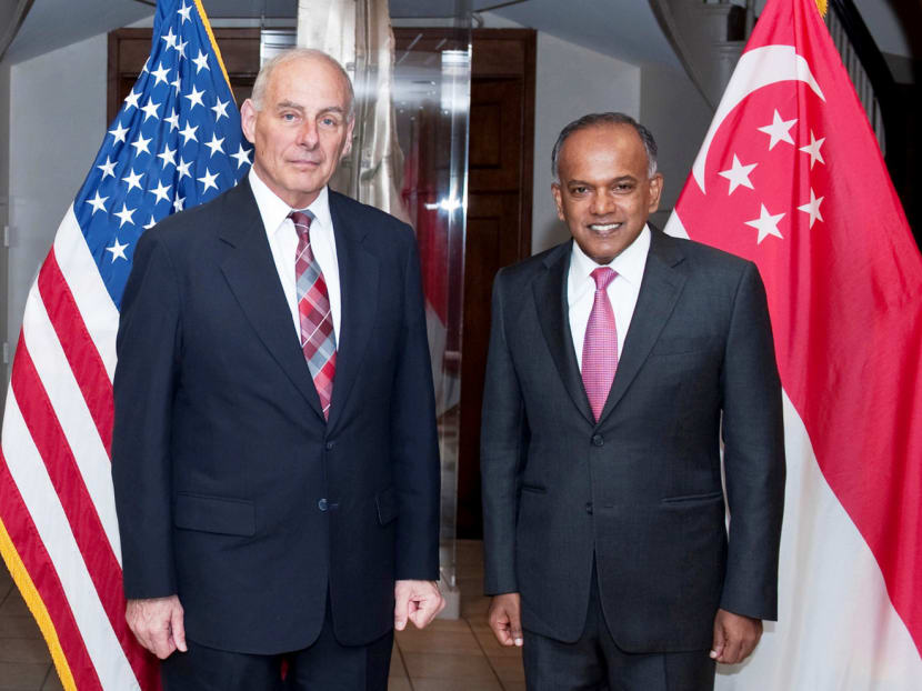Minister for Home Affairs K Shanmugam with United States Secretary of Homeland Security John F Kelly during the minister’s four-day visit to the US. Mr Shanmugam said the US must be involved in any effort to fight radicalisation in South-east Asia, where political Islam is rising. Photo: U.S. Department of Homeland Security