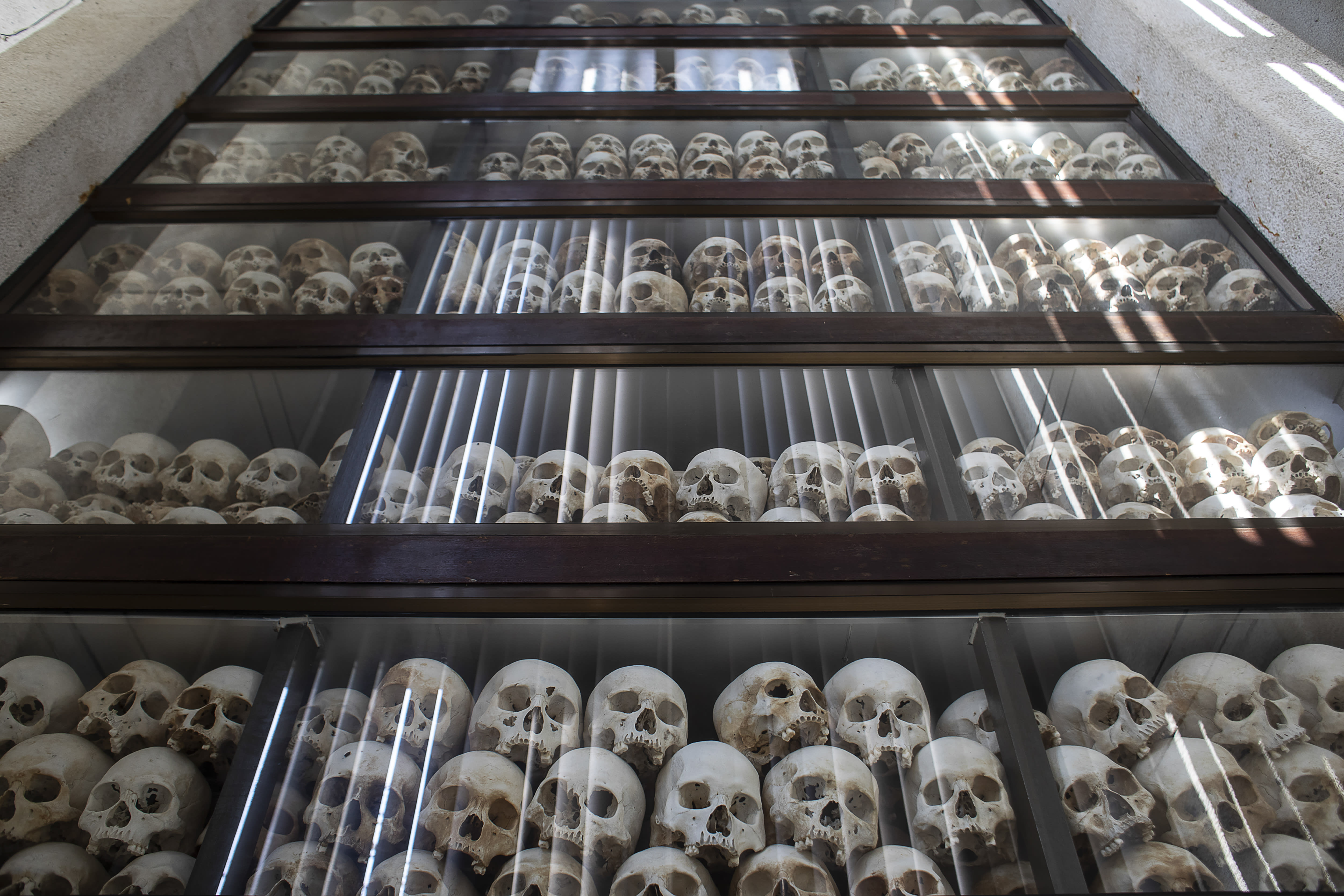 Skulls of Khmer Rouge victims in a memorial at the Choeung Ek Museum in Phnom Penh, Cambodia, on Saturday, Jan 22, 2022.