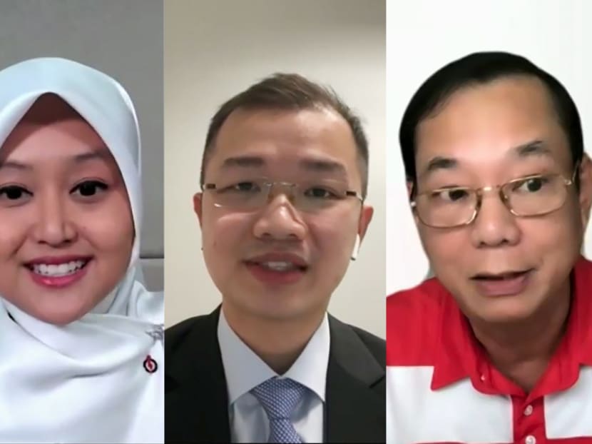 (L-R) Ms Rahayu Mahzam of the People’s Action Party (PAP), Mr Louis Chua of the Workers’ Party (WP) and Progress Singapore Party’s (PSP) assistant secretary-general Francis Yuen tackled their parties’ policy positions and outlooks at the final IPS post-GE2020 forum on Thursday (Oct 22).