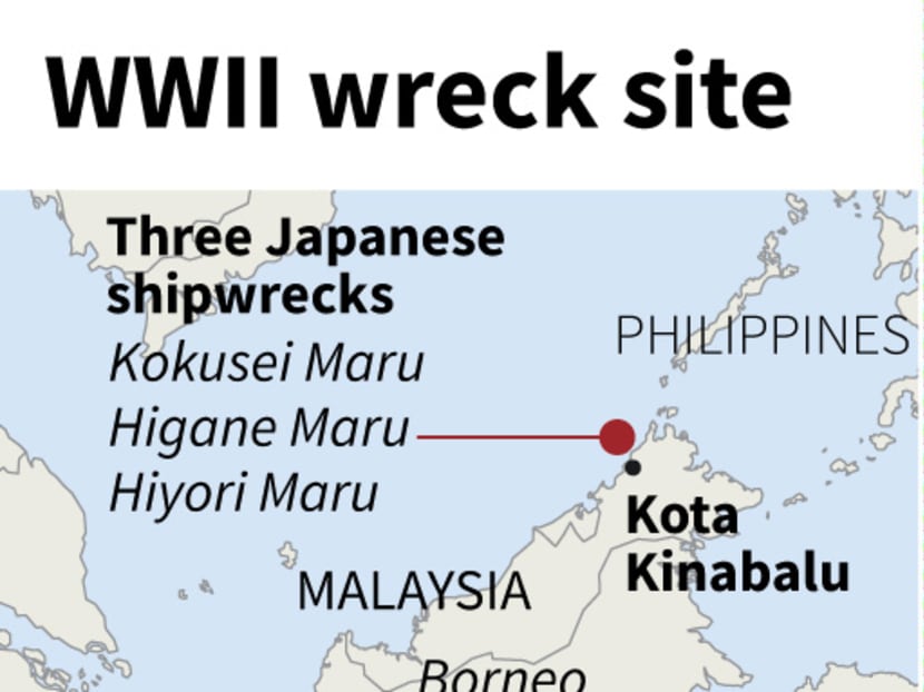 A map shows the area of three Japanese shipwrecks off the coast of Malaysia. Infographic: AFP