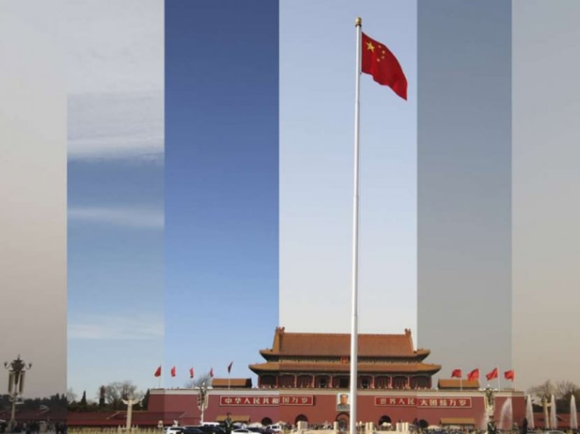 Skies over the Great Hall of the People clear then cloud over again with smog before and during the key political gatherings in Beijing. Photo composition: South China Morning Post