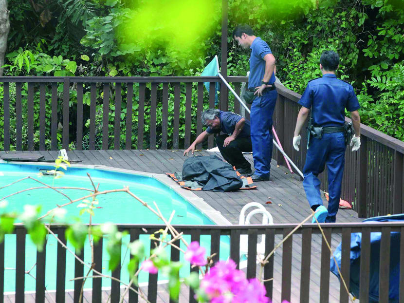The victim was found dead in the swimming pool of her bungalow. Photo: Ooi Boon Keong