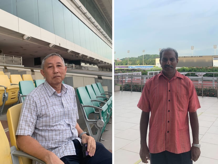 Mr Teo Yam Choon (left), 62 and Mr R Jayaraju Raji (right), 55, have been working for Singapore Turf Club for 33 years and 22 years respectively. Mr Teo Yam Choon (left), 62 and Mr R Jayaraju Raji (right), 55, have been working for Singapore Turf Club for 33 years and 22 years respectively.