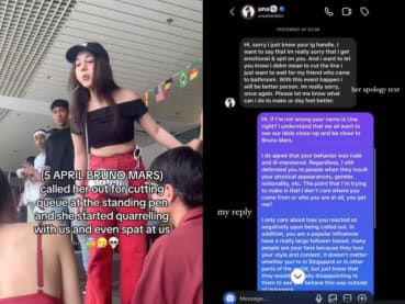 Influencer apologises for spitting on Bruno Mars concertgoer in Singapore during queue dispute