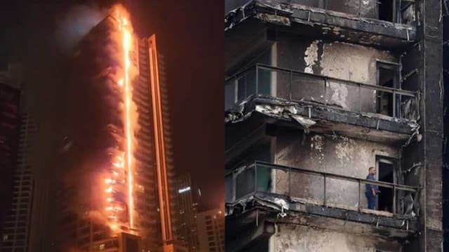 迪拜35层楼大厦发生大火 碎片从天而降场面骇人