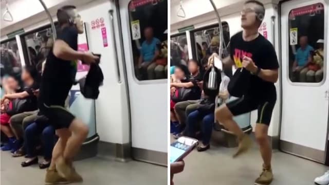 戴耳机听音乐入迷 男子地铁车厢内起舞获赞有活力  