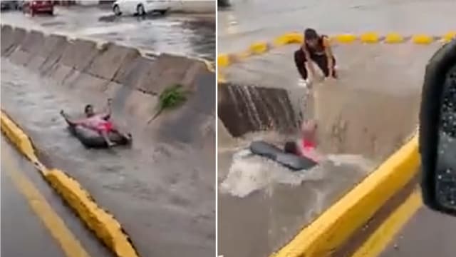 墨西哥男子趁暴雨水沟玩漂流 惨被吸入排水道