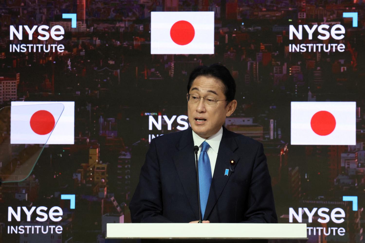 Japanese Prime Minister Fumio Kishida speaking during a news conference at the New York Stock Exchange on the sidelines of the 77th Session of the United Nations General Assembly in New York, on Sept 22, 2022. Japanese Prime Minister Fumio Kishida speaking during a news conference at the New York Stock Exchange on the sidelines of the 77th Session of the United Nations General Assembly in New York, on Sept 22, 2022.