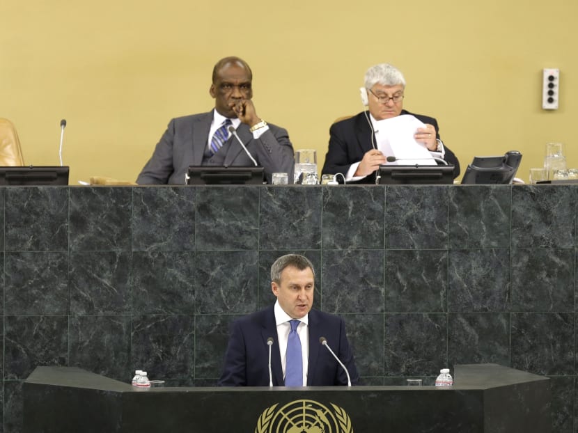 Ukraine's Foreign Minister Andrii Deshchytsia speaks at United Nations headquarters on March 27, 2014. Photo: AP